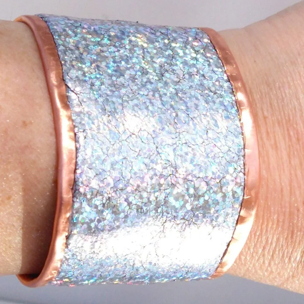 Genuine Leather Holographic Copper Cuff Bracelet Real Hologram (not Glitter)